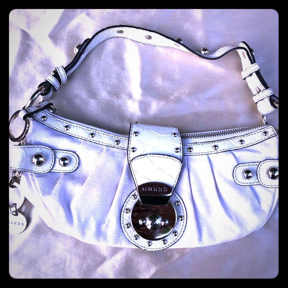 Guess White Mini Hobo w/Silver Hardware